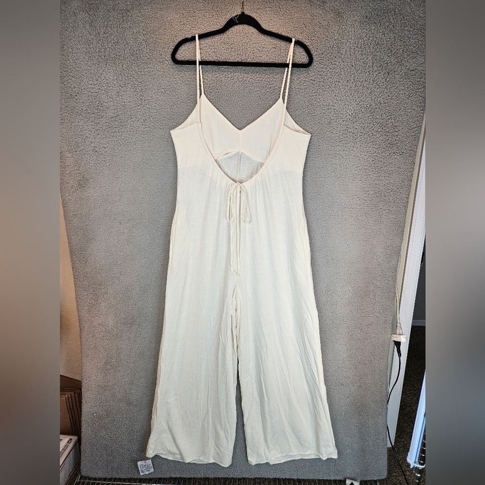 Topshop Jumpsuit Womens Sz 8 Wide Leg Sheer Low Back Beach Wear Oversized Ivory - Picture 8 of 16